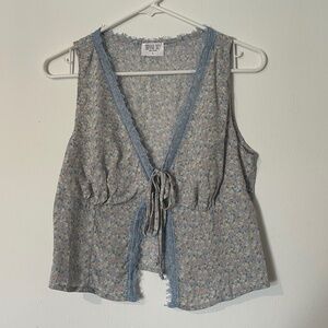 Sienna Sky Blue Floral Tie Front Blouse Boho Cottagecore S